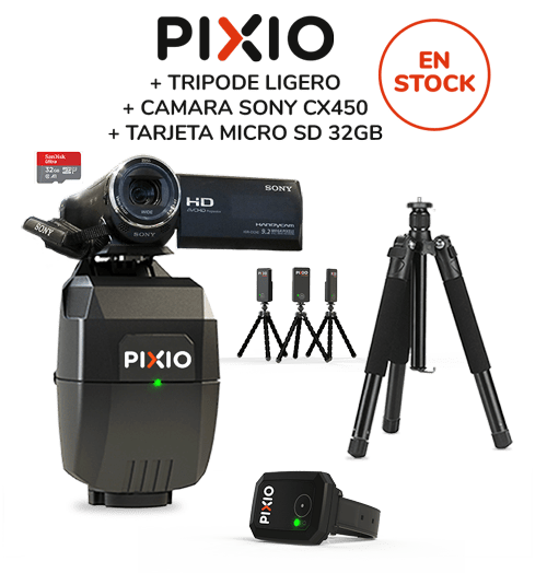 PIXIO + Cámara SONY CX450 + tarjeta microSD de 32GB + trípode